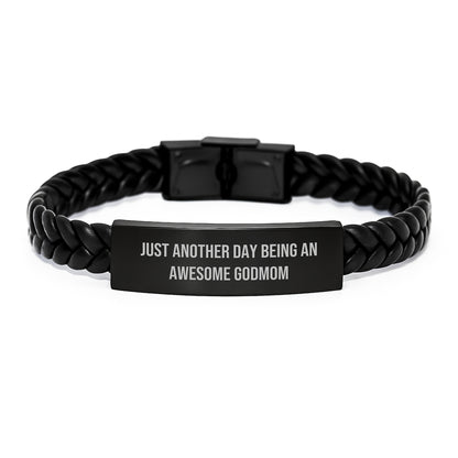 Godmom Love Gifts from Men, Women, Family to Awesome Godmom, Interlaced Leather Bracelet for Christmas Unique Presents - Image 1
