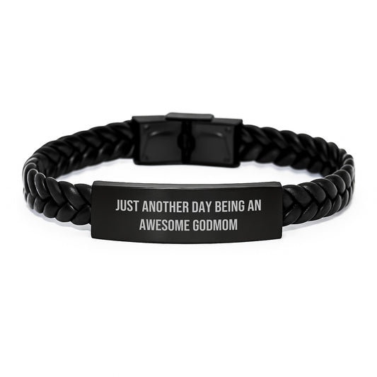 Godmom Love Gifts from Men, Women, Family to Awesome Godmom, Interlaced Leather Bracelet for Christmas Unique Presents - Image 1