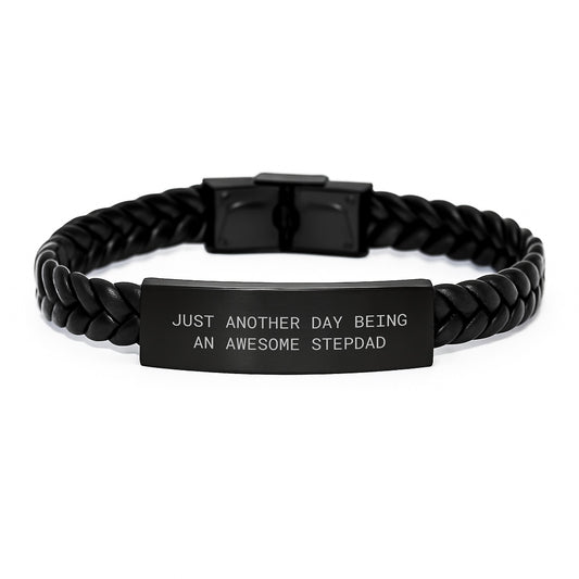 Awesome Stepdad Gifts, Funny Quote, Interlaced Leather Bracelet, Birthday Unique - Gifts from Men to Stepdad - Image 1