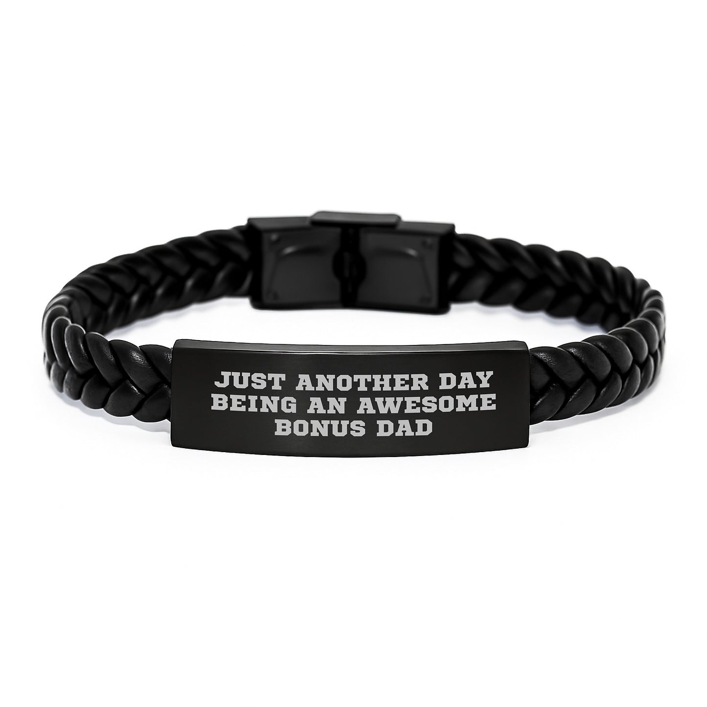 Awesome Bonus Dad Gifts - Interlaced Leather Bracelet, Funny Quote - Gifts from Men, Gifts for Bonus Dad, Graduation Unique Gifts, Father's Role - Image 1