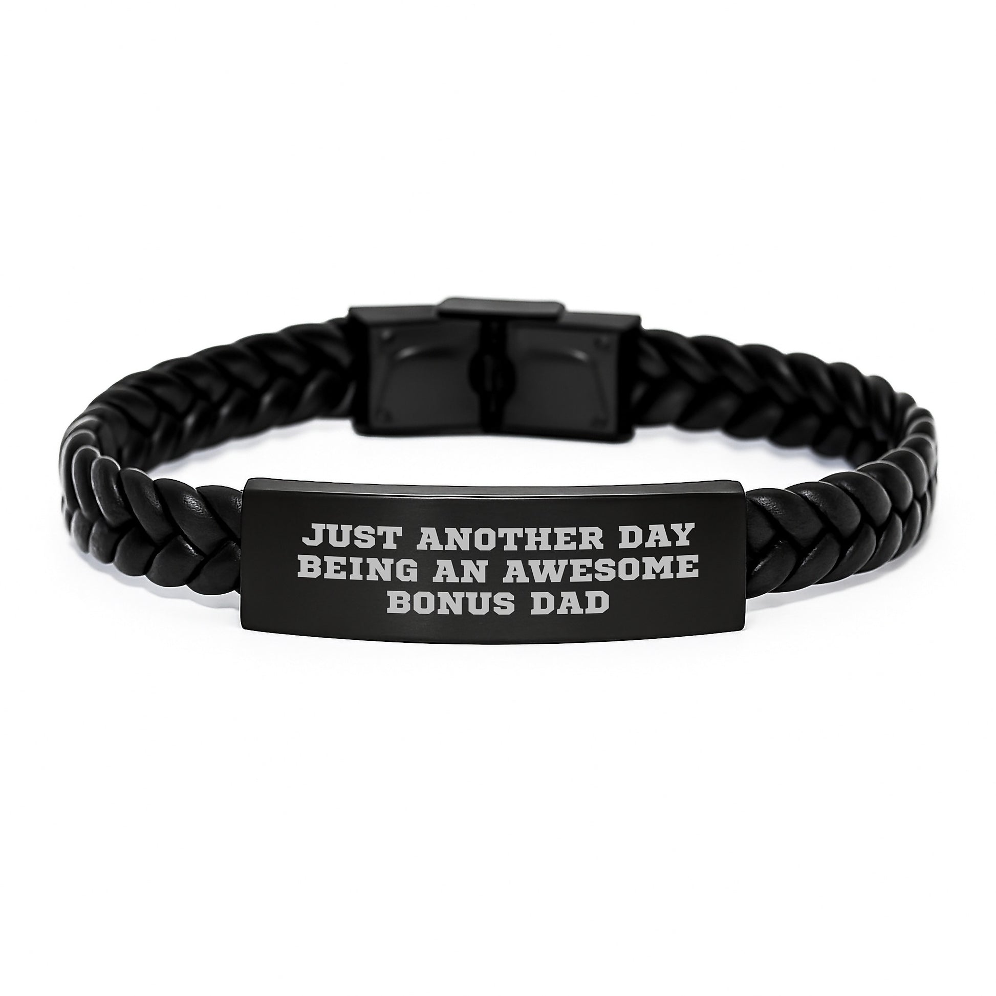 Awesome Bonus Dad Gifts - Interlaced Leather Bracelet, Funny Quote - Gifts from Men, Gifts for Bonus Dad, Graduation Unique Gifts, Father's Role - Image 1