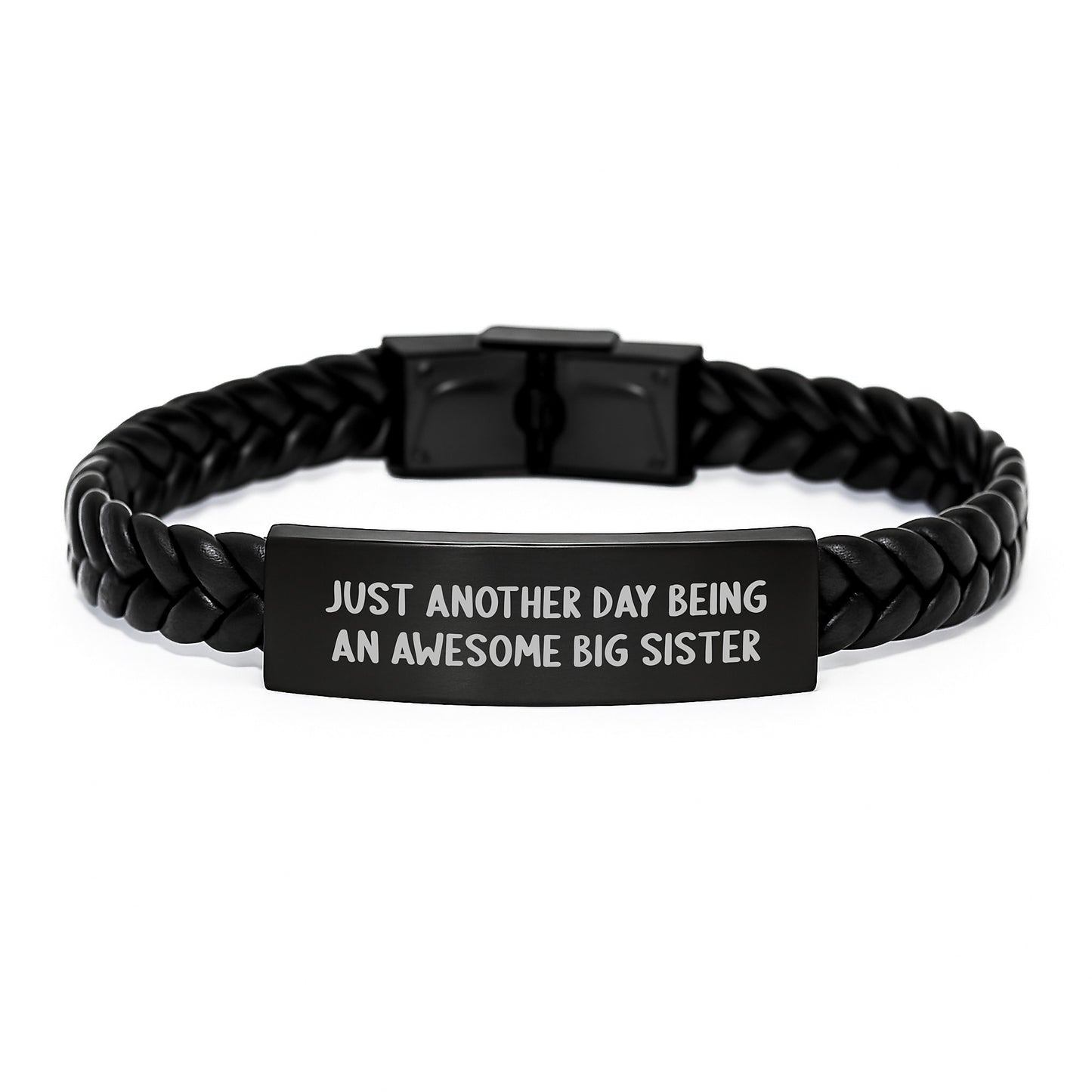 Big Sister Gifts from Family - 'Just Another Day Being An Awesome Big Sister' Interlaced Leather Bracelet for Birthday - Image 1