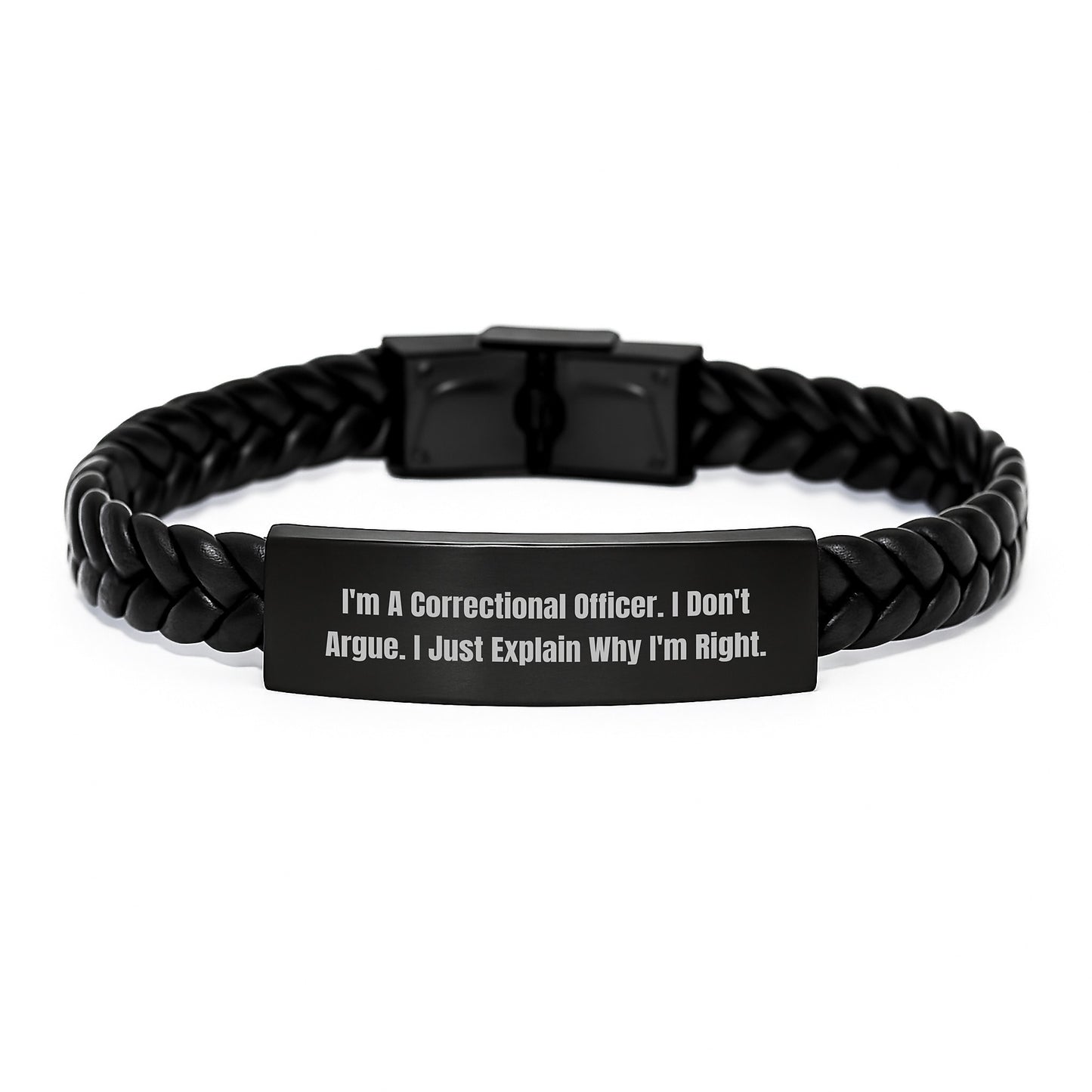 Correctional Officer Humor Gifts from Friends - Graduation Unique Gifts for Him or Her - Interlaced Leather Bracelet with Stainless Steel - Image 1