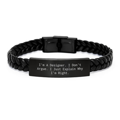 Designer Gifts from Friends - I'm A Designer. I Just Explain Why I'm Right. Interlaced Leather Birthday Unique Gift for Men Women - Image 1
