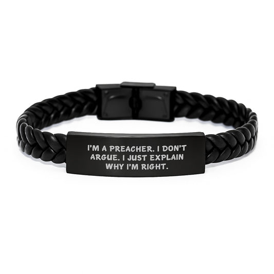 Preacher Funny Quotes Interlaced Leather Bracelet Gifts for Men from Family, Cute Inspirational Christmas Unique Gifts - Image 1