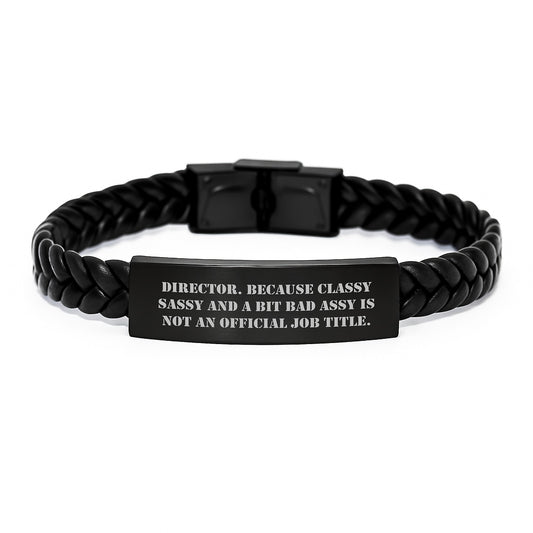 Director Gifts, Interlaced Leather Bracelet, Funny Quote, Birthday Unique Gifts from Friends to Director - Image 1