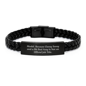 Model Gifts, Funny Quote Interlaced Leather Bracelet, Graduation Unique Gifts from Friends, Gifts for Model, Classy Sassy Bit Fearlessy - Image 1