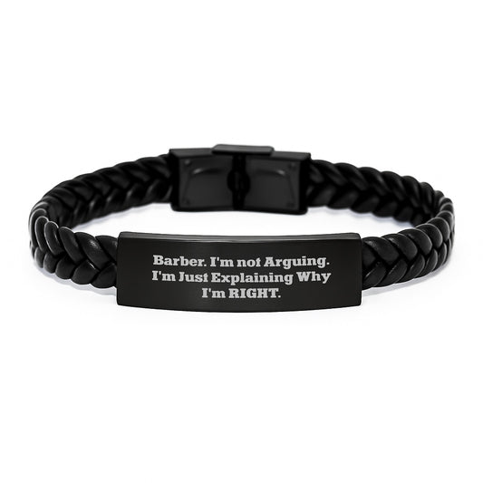 Funny Barber Humor Gifts for Barber Men, Interlaced Leather Bracelet with Stainless Steel, Perfect Christmas Unique Gifts from Friends to Barber - Image 1