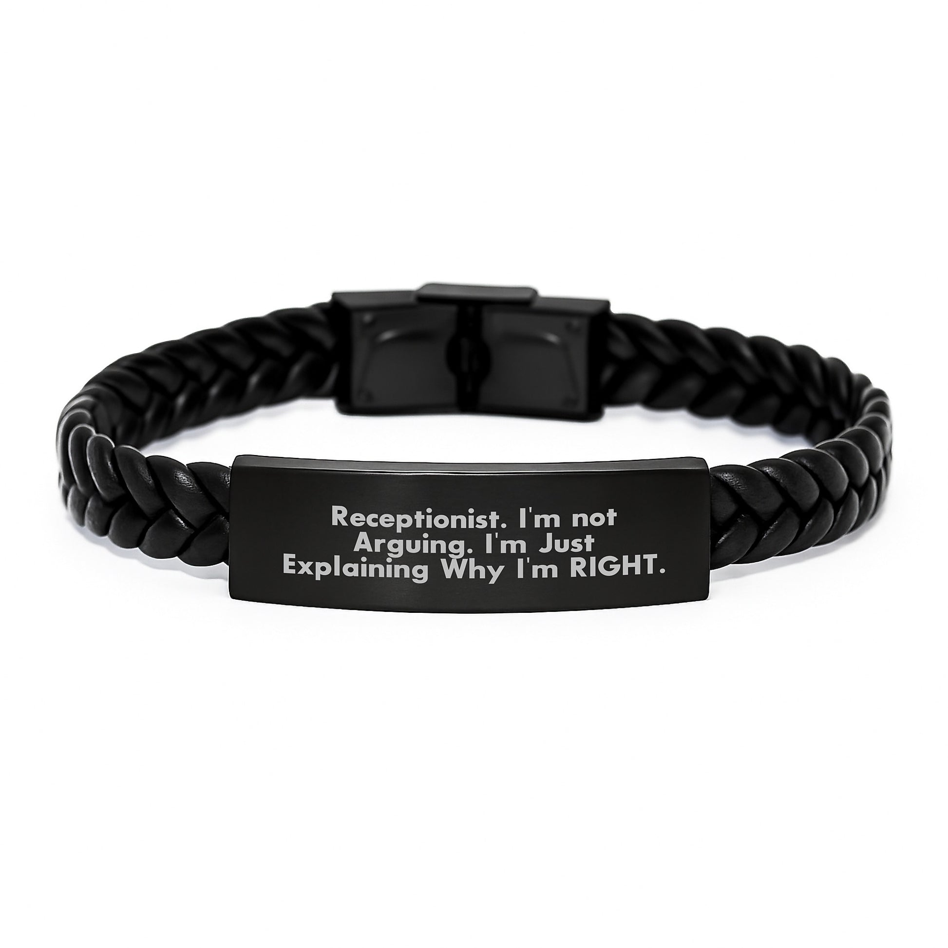 Funny Receptionist Gifts for Men from Friends, Unique Men's Interlaced Leather Bracelet, Birthday Unique Gifts from Coworkers to Receptionist - Image 1