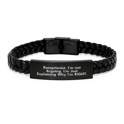 Funny Receptionist Gifts for Men from Friends, Unique Men's Interlaced Leather Bracelet, Birthday Unique Gifts from Coworkers to Receptionist - Image 1