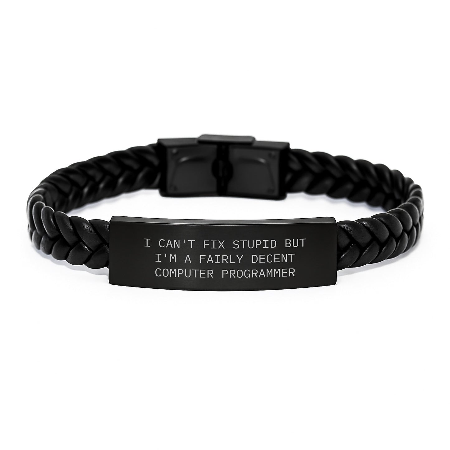 Funny Gifts from Computer Programmer Friends - 'I Can't Fix Stupid' Interlaced Leather Bracelet for Men Computer Programmer, Valentine's Unique Gifts - Image 1