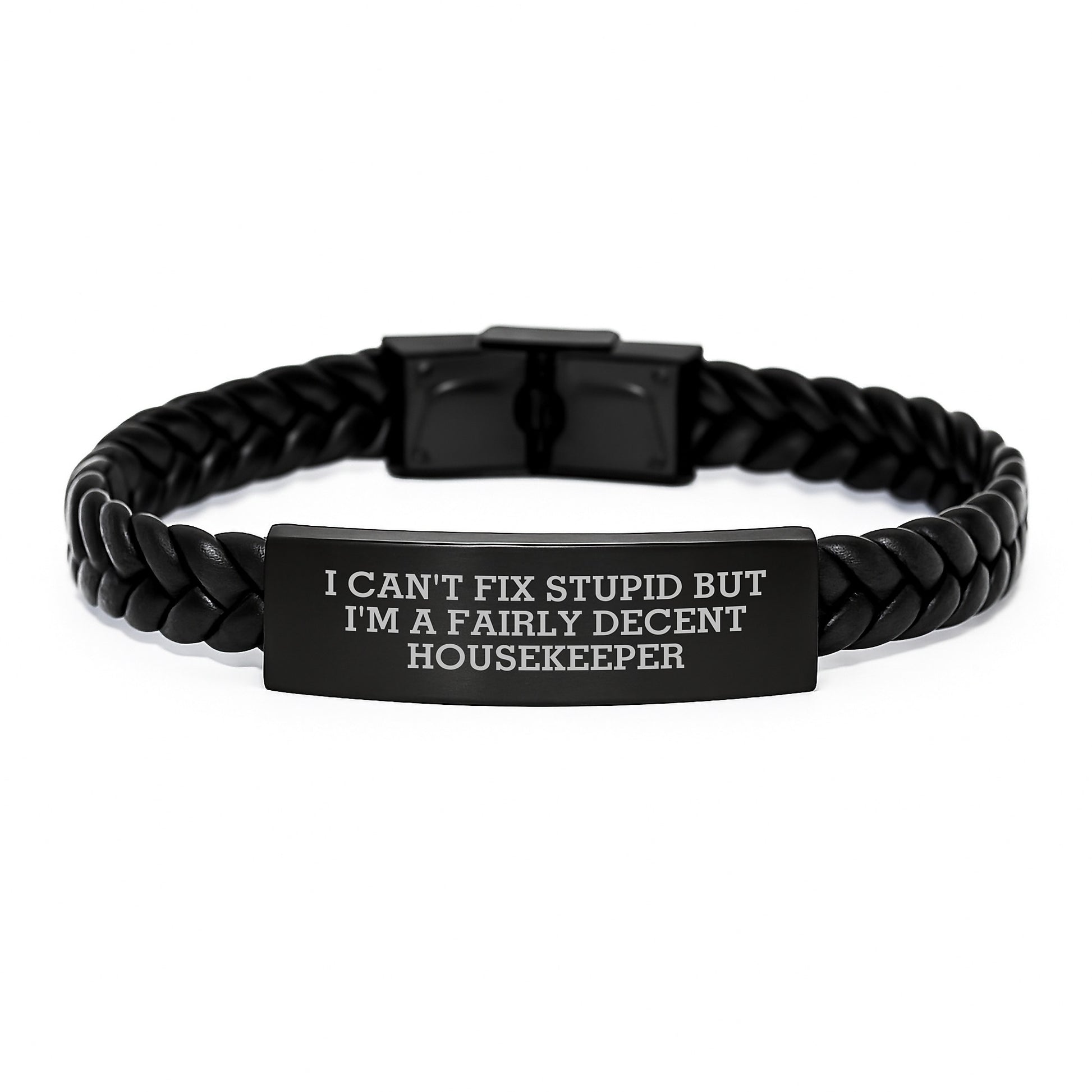 Funny Housekeeper Housewarming Unique Gifts from Men, Housekeeper Christmas Unique Gifts for Housekeeper, Interlaced Leather Bracelet Housekeeper Quote - Image 1