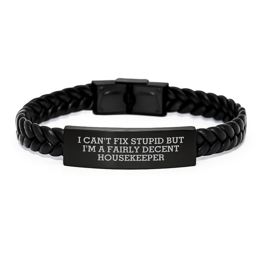 Funny Housekeeper Housewarming Unique Gifts from Men, Housekeeper Christmas Unique Gifts for Housekeeper, Interlaced Leather Bracelet Housekeeper Quote - Image 1