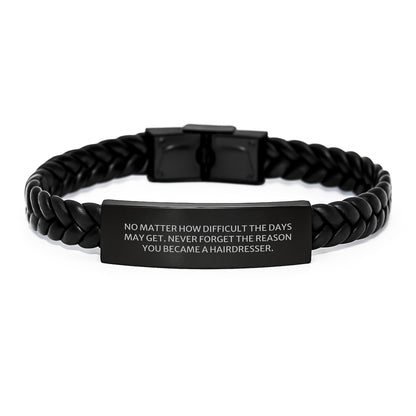 Inspiring Gifts for Hairdresser Friends, Men, Women - Interlaced Leather Bracelet for Hairdresser Birthday, Christmas Unique Gifts from Family, Friends - Image 1