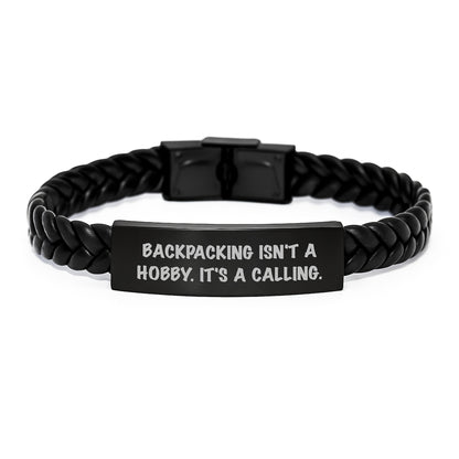 Backpacking Inspired Interlaced Leather Bracelet Gifts for Men, Funny Quote, Birthday Unique Gifts from Friends and Family - Image 1