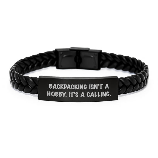 Backpacking Inspired Interlaced Leather Bracelet Gifts for Men, Funny Quote, Birthday Unique Gifts from Friends and Family - Image 1