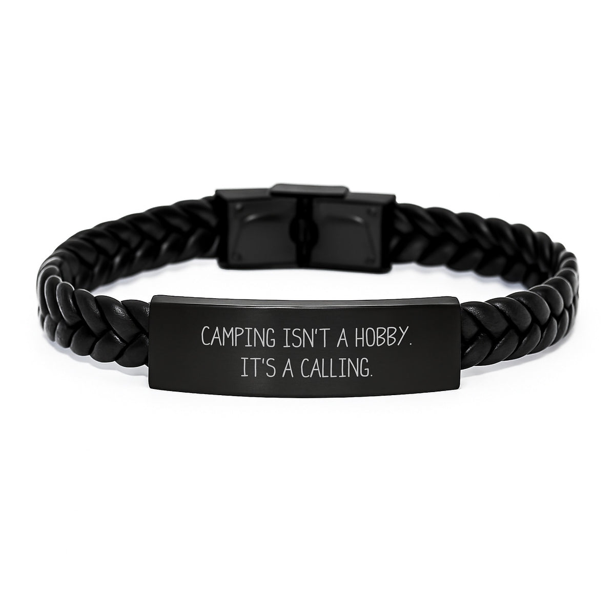 Gifts from Friends to Camping Lovers, 'Camping Isn't A Hobby. It's A Calling.' Inspirational Interlaced Leather Bracelet for Men, Birthday Unique Gifts - Image 1
