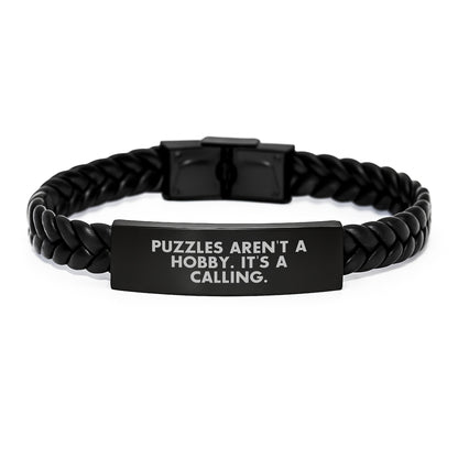 Funny Puzzles Gifts for Puzzles Enthusiasts, Interlaced Leather Bracelet with Stainless Steel, Gifts from Men to Friends on Mother's Day - Puzzles Aren't A Hobby, It's A Calling - Image 1