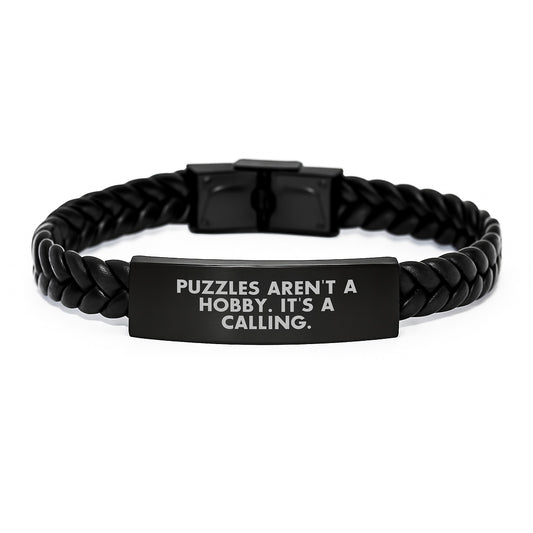 Funny Puzzles Gifts for Puzzles Enthusiasts, Interlaced Leather Bracelet with Stainless Steel, Gifts from Men to Friends on Mother's Day - Puzzles Aren't A Hobby, It's A Calling - Image 1