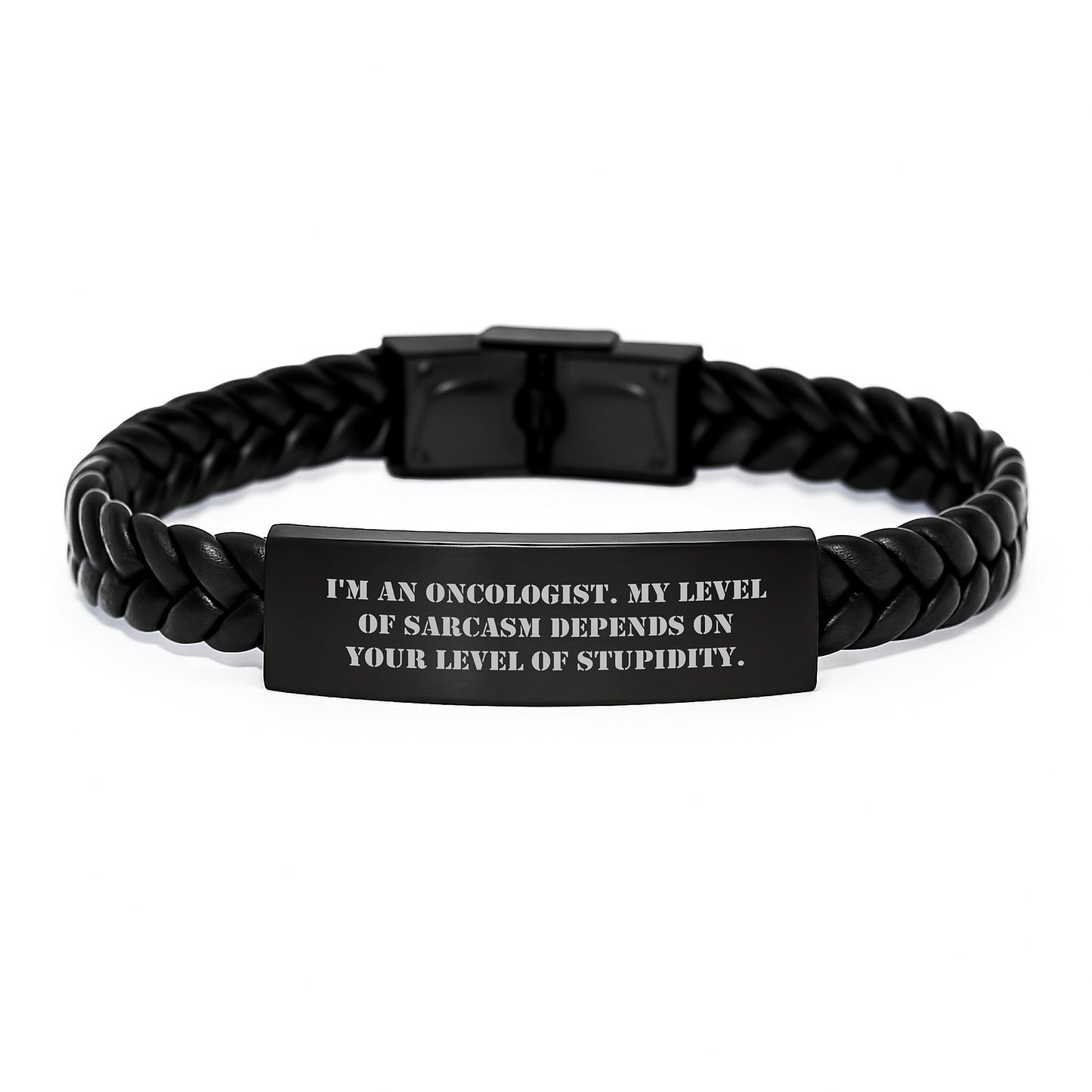 Funny Oncologist Gifts from Men to Oncologist on Mother's Day Unique Interlaced Leather Bracelet with Sarcasm Quote - Image 1