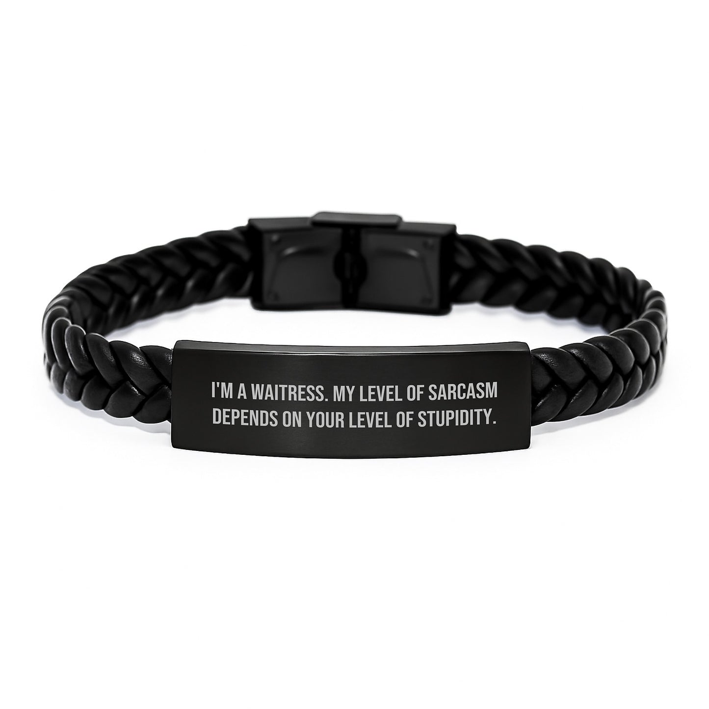 Funny Waitress Gifts from Men, Unique Interlaced Leather Bracelet for Waitress, Mother's Day Unique Gifts for Women with Sarcasm Quote - Image 1