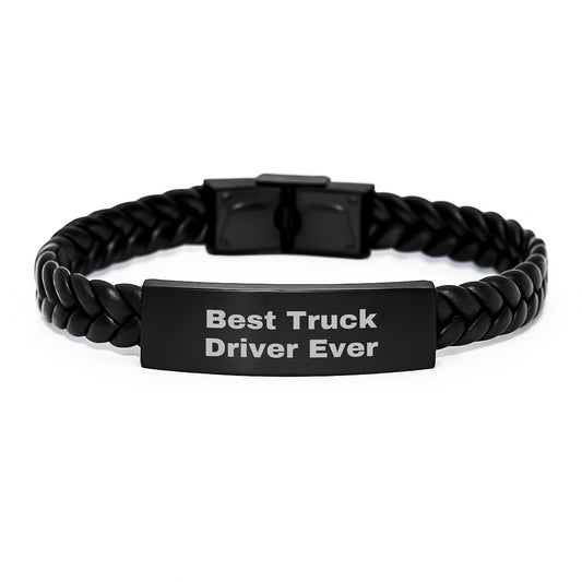 Funny Quote Truck Driver Gifts from Friends - Best Truck Driver Ever Interlaced Leather Bracelet, Birthday Unique Gifts for Men, Women, Coworkers, Family - Image 1