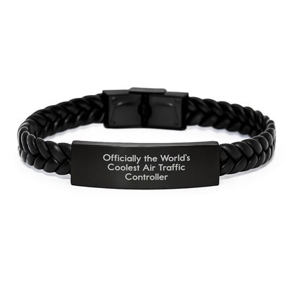 Funny Air Traffic Controller Gifts for Men, Unique Interlaced Leather Bracelet for Graduation, Officially The World's Coolest - Gifts from Family for Air Traffic Controller - Image 1