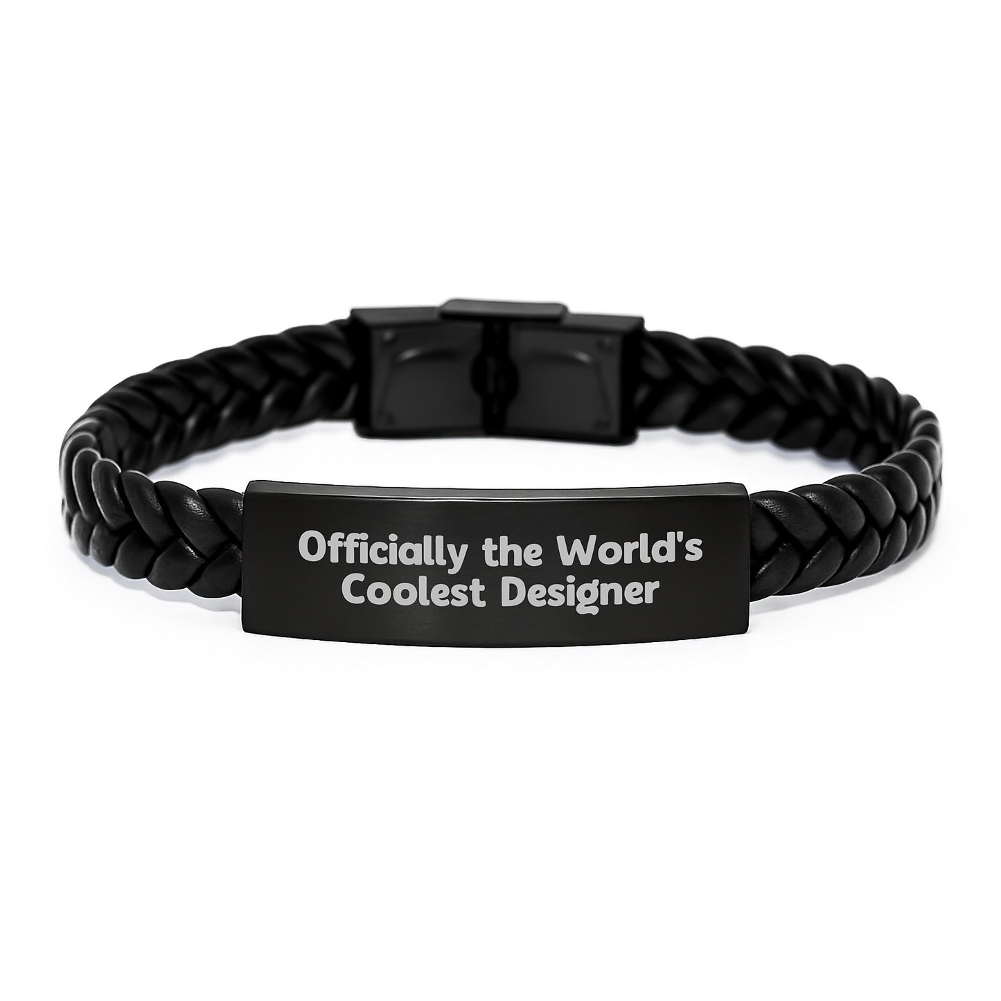 Designer Interlaced Leather Bracelet, 'Officially The World's Coolest Designer' Quote, Unique Birthday Unique Gifts for Men, Women, Friends, Coworkers, Family - Image 1
