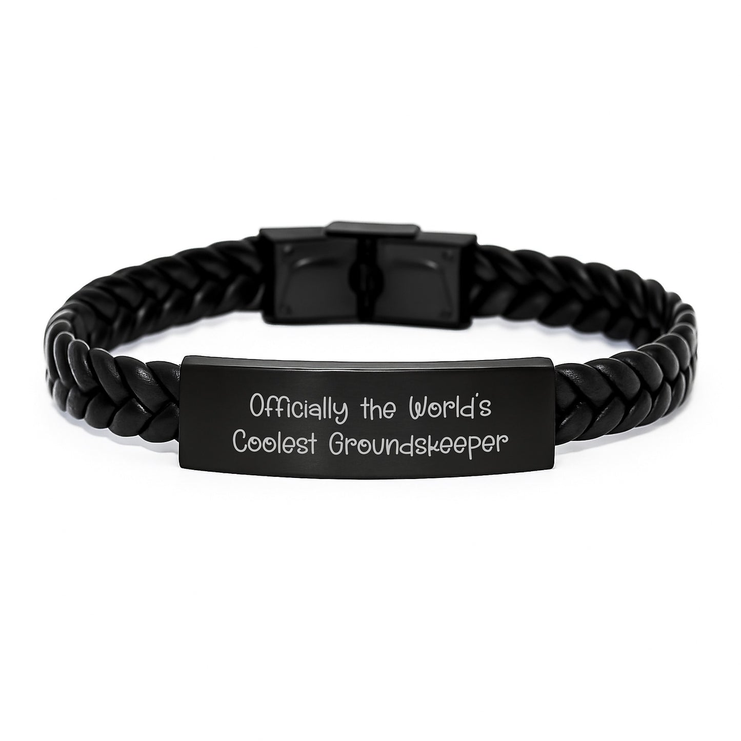 Funny groundskeeper Gifts for Men, Valentine's Unique Gifts from Friends to groundskeeper, Interlaced Leather Bracelet with Engraved Stainless Steel - Image 1