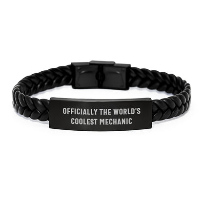 Funny Mechanic Gifts from Men for Birthday Unique Interlaced Leather Bracelet for Mechanic World's Coolest - Image 1