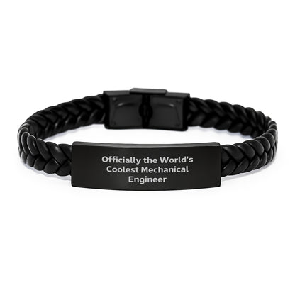 Officially The World's Coolest Mechanical Engineer Gifts for Men Mother's Day Unique Interlaced Leather Bracelet with Engraved Stainless Steel - Gifts from Family - Image 1