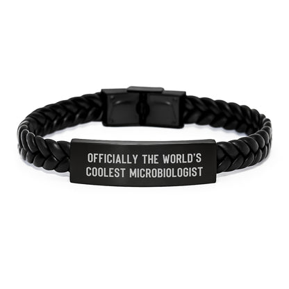 Funny Microbiologist Gifts for Mom, Officially The World's Coolest Microbiologist Interlaced Leather Bracelet, Mother's Day Unique - Image 1