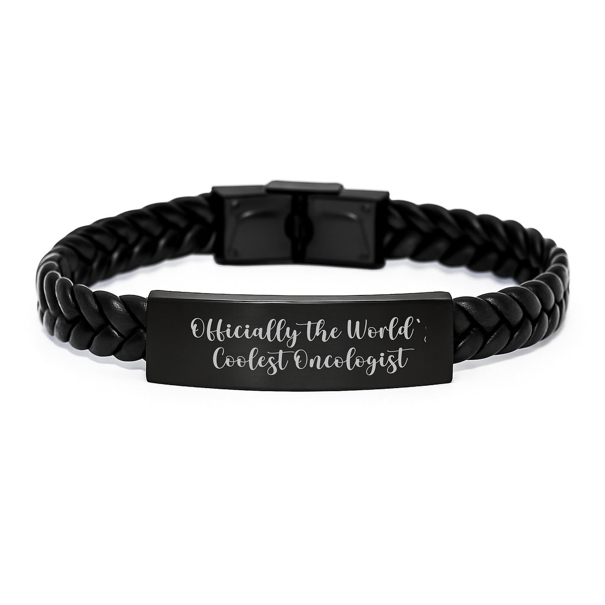 Officially The World's Coolest Oncologist Gifts for Men, Birthday Unique Interlaced Leather Bracelet, Stainless Steel and PU Leather - Image 1