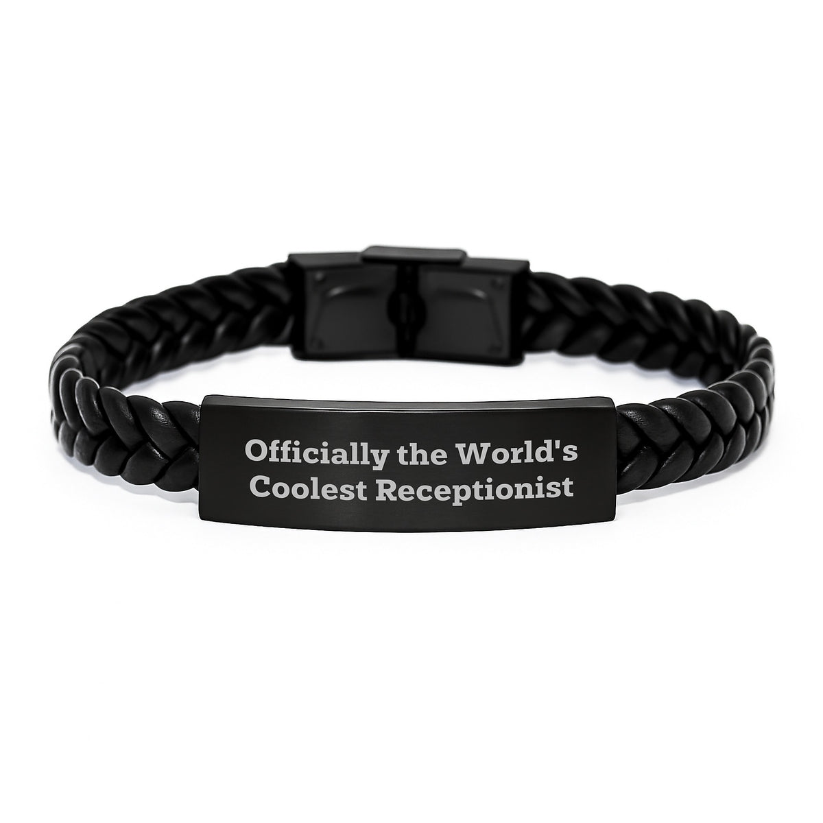 Funny Receptionist Gifts, Officially The World's Coolest Receptionist Quote, Interlaced Leather Bracelet for Receptionist, Father's Day Unique Gifts from Men - Image 1