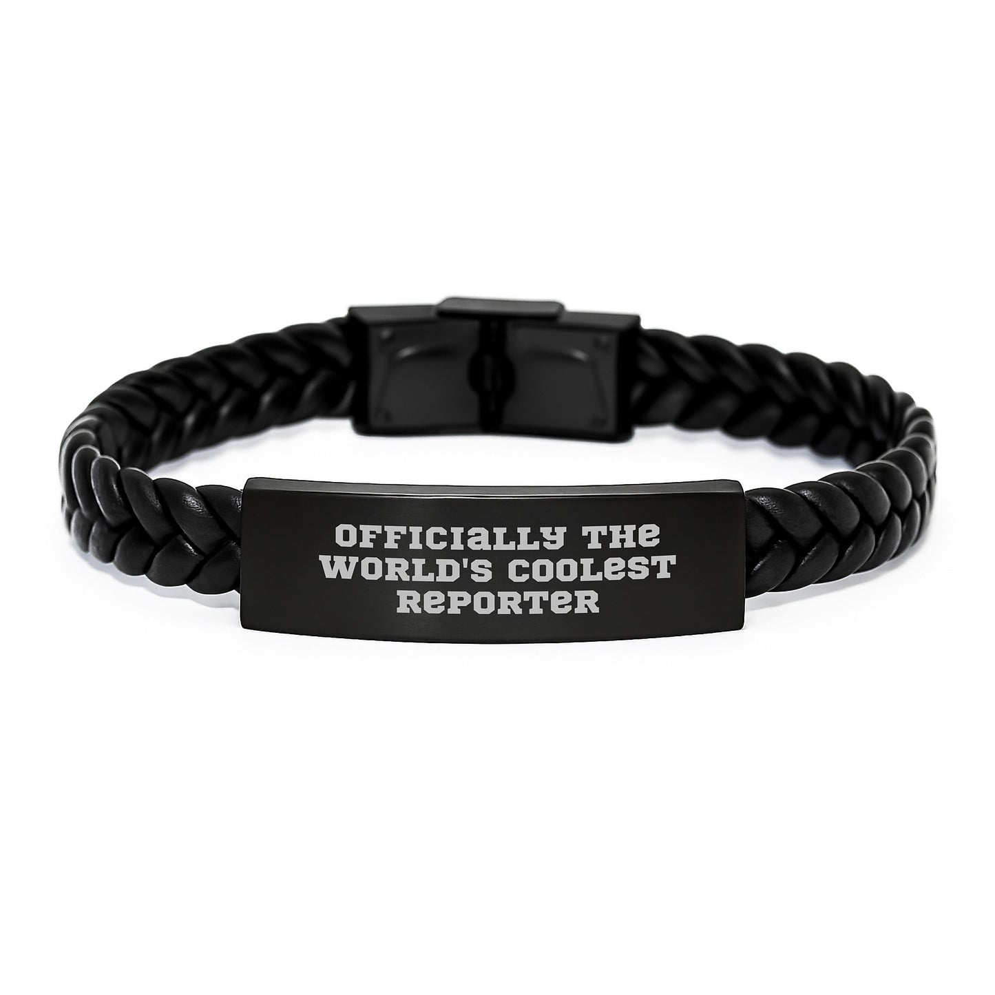 Funny Reporter Gifts from Mom - Officially The World's Coolest Reporter Interlaced Leather Bracelet for Reporter Women - Image 1