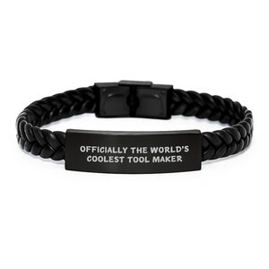 Unique Gift for Tool Maker, Officially The World's Coolest, Interlaced Leather Bracelet, Graduation Unique Gifts from Friends to Tool Maker - Image 1