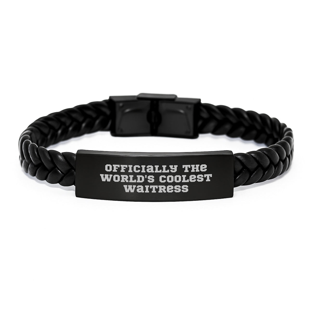 Gifts from Men for the World's Coolest Waitress, Funny Quote, Interlaced Leather Bracelet Valentine's Unique - Image 1