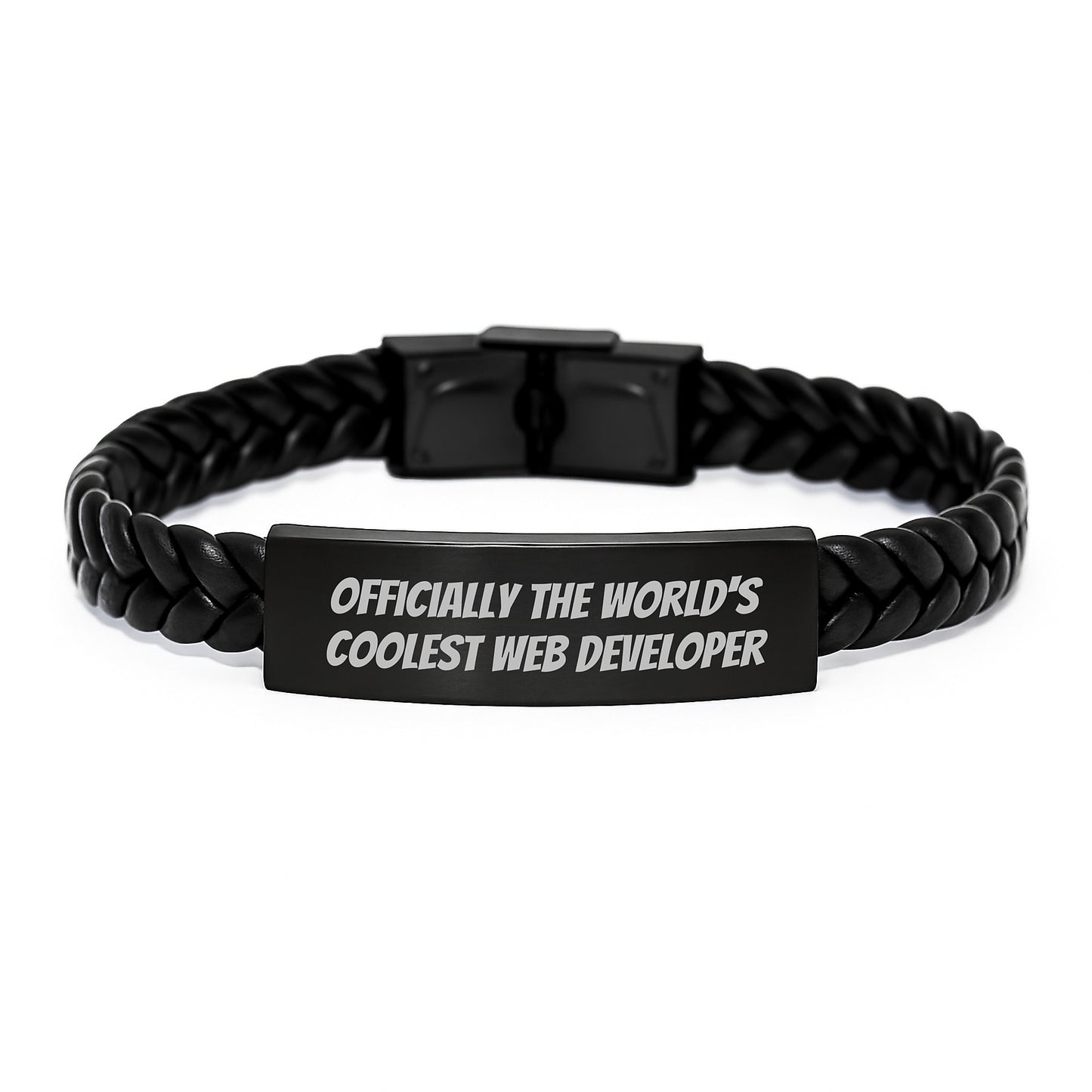 Cool Web Developer Birthday Unique Gifts from Friends, Unique Interlaced Leather Bracelet, Funny Officially The World's Coolest Web Developer Quote for Men, Women, Coworkers, Family - Image 1