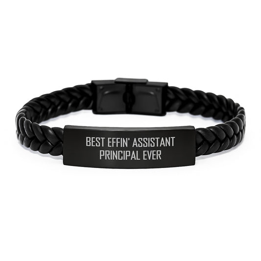 Funny Assistant Principal Gifts, Best Effin' Interlaced Leather Bracelet for Assistant Principal, Birthday Unique Gifts for Men - Image 1