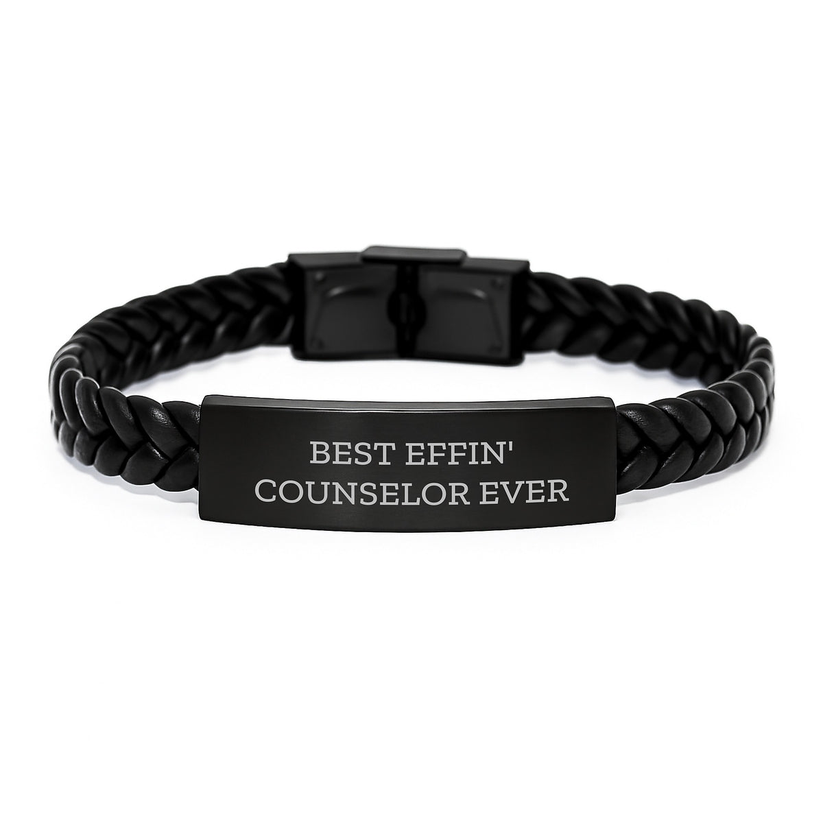 Funny Counselor Gifts - 'Best Effin' Counselor Ever' Interlaced Leather Bracelet for Men, Women, Friends, Coworkers, Family on Valentine's - Image 1