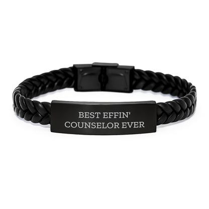Funny Counselor Gifts - 'Best Effin' Counselor Ever' Interlaced Leather Bracelet for Men, Women, Friends, Coworkers, Family on Valentine's - Image 1