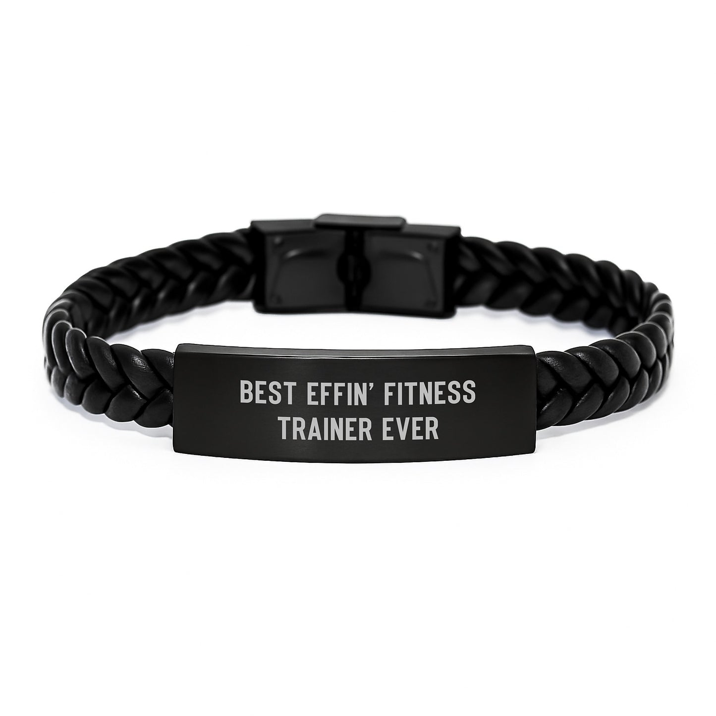 Funny Fitness Trainer Gifts for Women, Mother's Day Unique Interlaced Leather Bracelet from Men, Best Effin' Fitness Trainer Ever Style - Image 1