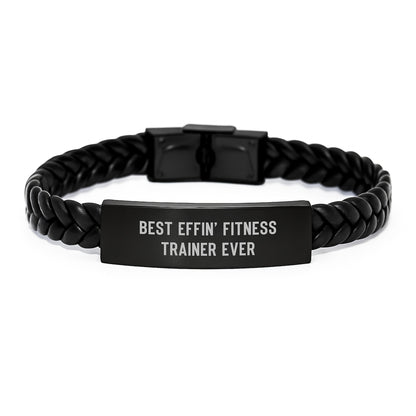Funny Fitness Trainer Gifts for Women, Mother's Day Unique Interlaced Leather Bracelet from Men, Best Effin' Fitness Trainer Ever Style - Image 1