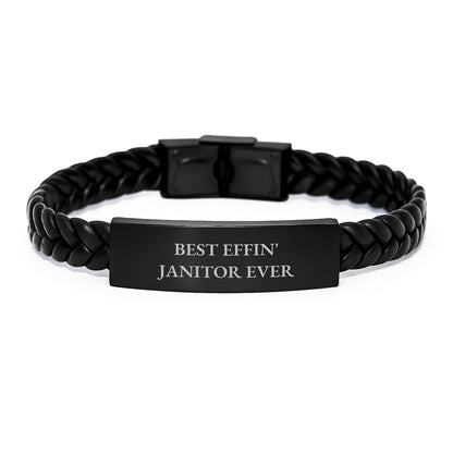 Funny Janitor Gifts for Best Effin' Janitor Ever - Interlaced Leather Bracelet for Janitor Friends, Unique Birthday Unique Gifts from Men, Women, and Coworkers - Image 1