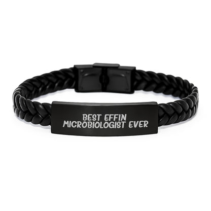 Funny Microbiologist Gifts - Best Effin' Microbiologist Ever Interlaced Leather Bracelet for Men, Unique Birthday Unique Gifts from Friends, Family, or Coworkers for Microbiologist Lovers - Image 1