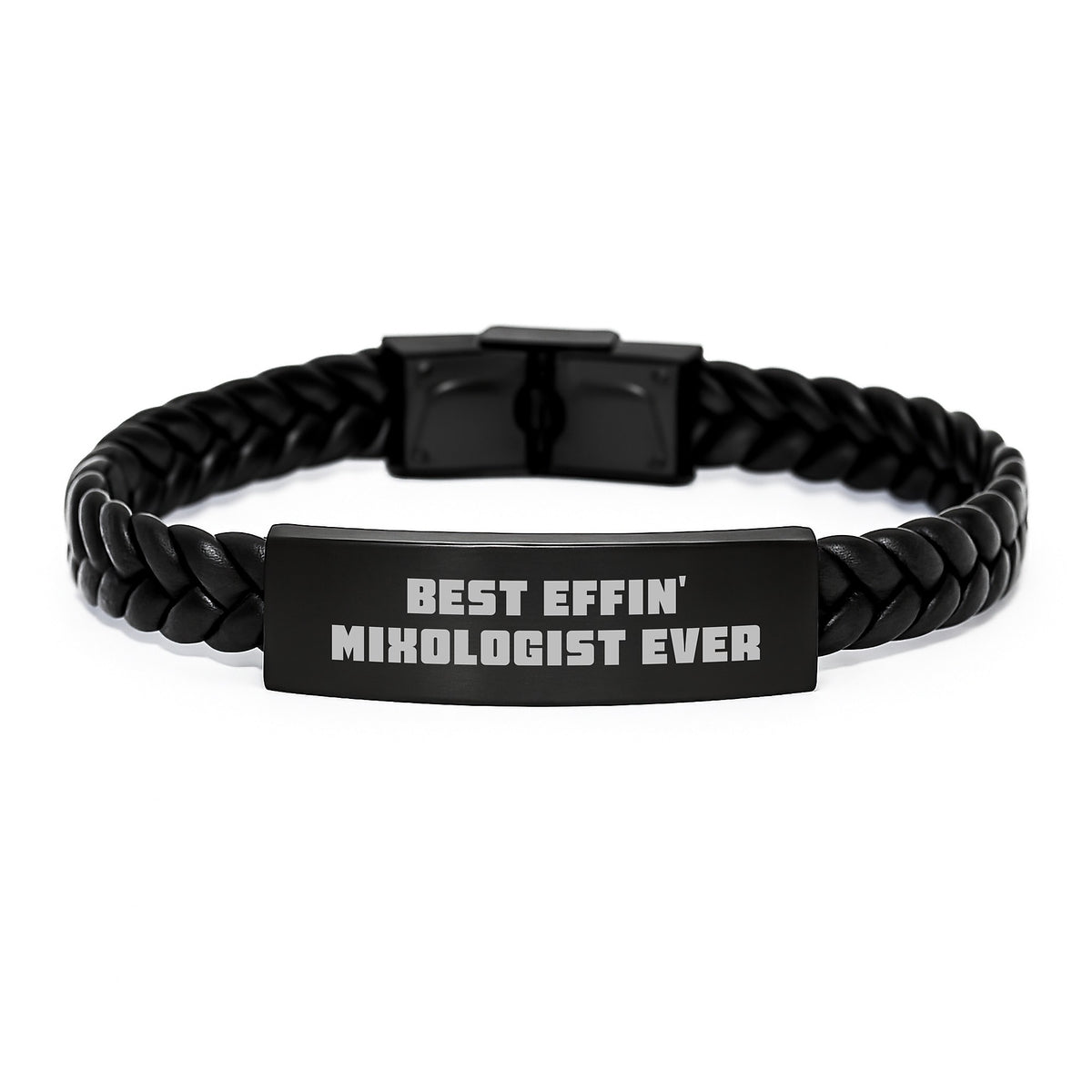 Funny Mixologist Gifts for Him, Best Effin' Interlaced Leather Bracelet, Unique Father's Day Present for Dad - Image 1