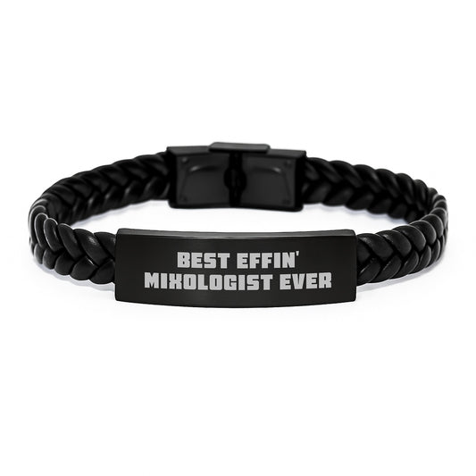 Funny Mixologist Gifts for Him, Best Effin' Interlaced Leather Bracelet, Unique Father's Day Present for Dad - Image 1