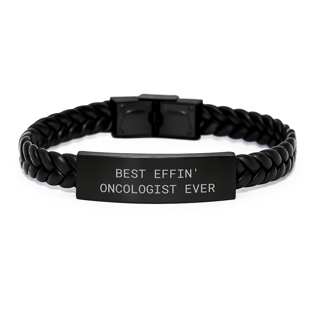 Funny Oncologist Gifts from Friends, Best Effin' Oncologist Ever Interlaced Leather Bracelet, Valentine's Unique Gifts for Men Oncologists - Image 1