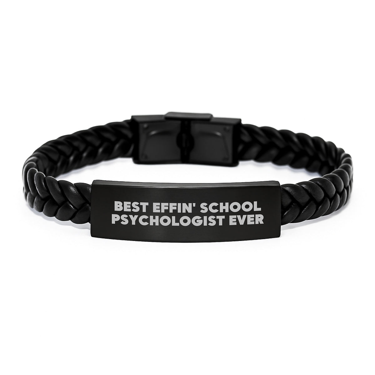 Funny School Psychologist Gifts, Best Effin' School Psychologist Ever Interlaced Leather Bracelet, Gifts from Dad - Image 1