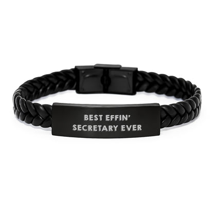 Funny Secretary Quotes Interlaced Leather Bracelets for Secretary Best Effin' Secretary Ever Gifts from Dad to Mom on Mother's Day - Image 1